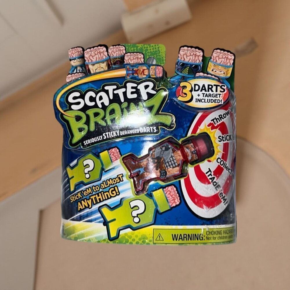 NIP Scatter Brainz Sticky Dart 3 Pack Series 1 Nutso Butso & 2 Mystery Darts B4